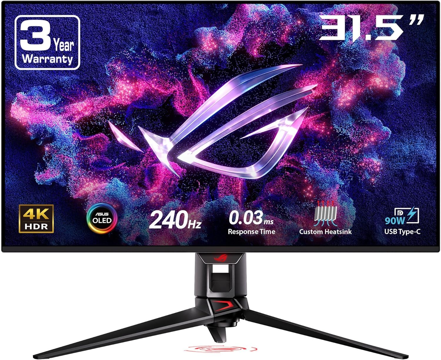 ASUS ROG Swift 32” 4K OLED Gaming Monitor (PG32UCDM) - UHD (3840 x 2160), QD-OLED, 240Hz, 0.03ms, G-SYNC Compatible, Custom Heatsink, Graphene Film, 99% DCI-P3, True 10-bit, 90W USB-C