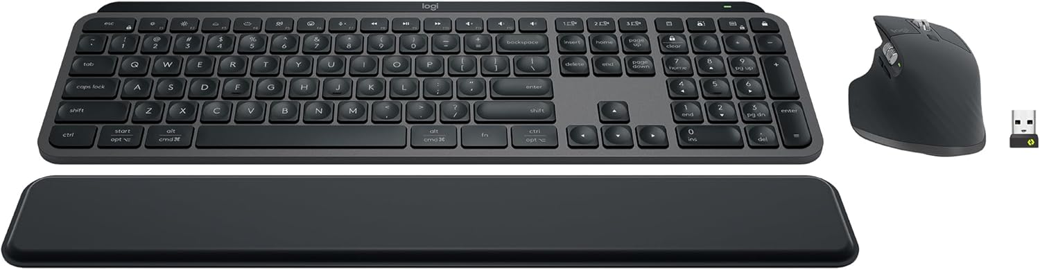 Logitech MX Keys S Combo - Performance Wireless Keyboard and Mouse with Palm Rest, Customizable Illumination, Fast Scrolling, Bluetooth, USB C, for Windows, Linux, Chrome, Mac